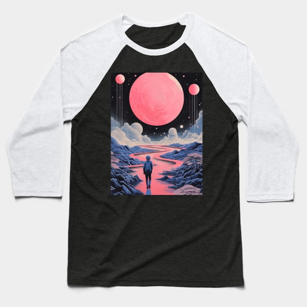 Solitary Person Gazing at the Celestial Night Sky Baseball T-Shirt by Maverick Media